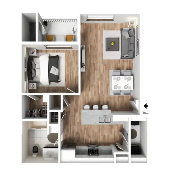 1 Bed 1.0 Bath Floor Plan